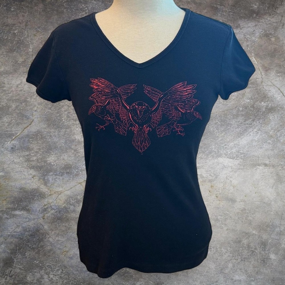 Vintage Bella Ravens Black Slim Fit Graphic Baby Tee Women's Size Large Goth Y2K